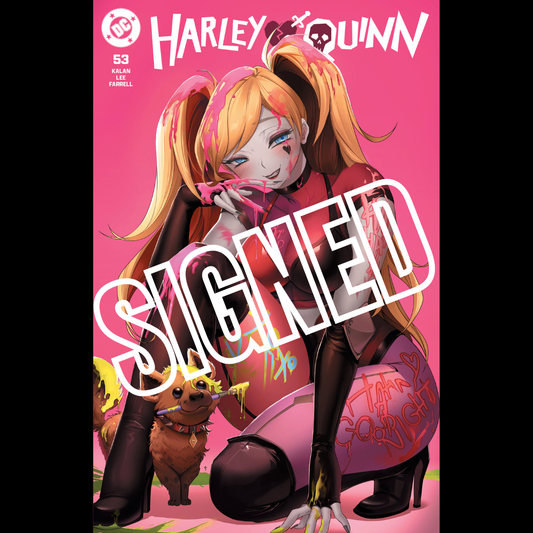 HARLEY QUINN #53 RACHTA LIN TRADE CARDSTOCK VARIANT, COLORED SIGNATURE+COA
