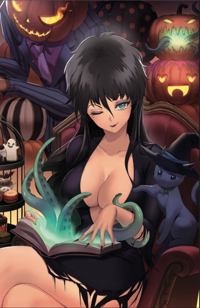 HARLEY QUINN X ELVIRA #2, RACHTA LIN VARIANT SET CONNECTING COVER A AND B